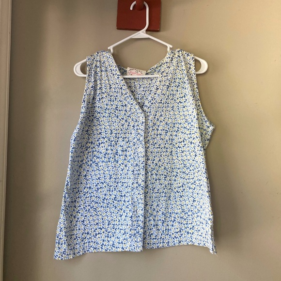 Vintage Sleep Club Blue & Yellow Floral 100% Cotton Button Down Pj Shirt L - Picture 3 of 7